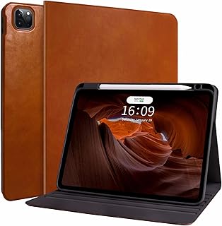 iPad Pro 12.9 Case for 6th Generation 2022/ 5th Generation 2021/ 4th Generation 2020, Built-in Pencil Holder, Multiple Viewing Angles, Auto Wake/Sleep, Vegan Leather
