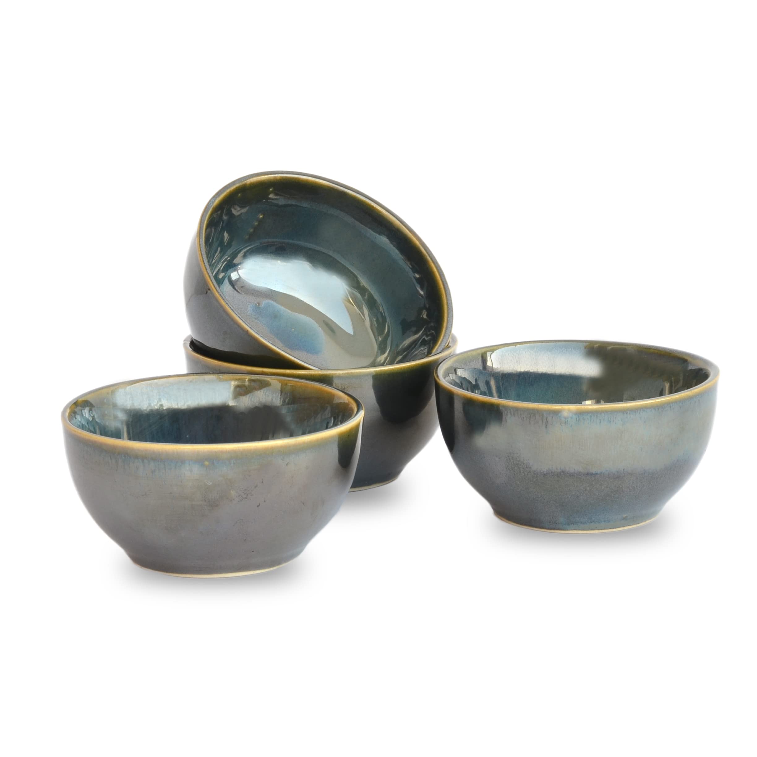 ST "REDEFINING SPACES" Ceramic Dinner Bowl Dark Green Handmade Glazed Studio Pottery Dinning Dinner Bowls Set, Ceramic Katori (Microwave Safe & Dishwasher Safe) Ceramic Dinner Bowl Set - Pack of 4