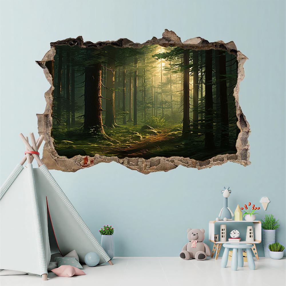 Wandtattoo Durchbruch 3D Wandsticker Waldbaum Sonnenschein Selbstklebend Wanddeko Naturlandschaft Wanddurchbruch sticker für Kinderzimmer Wanddeko Wandaufkleber Schlafzimmer Wandbild
