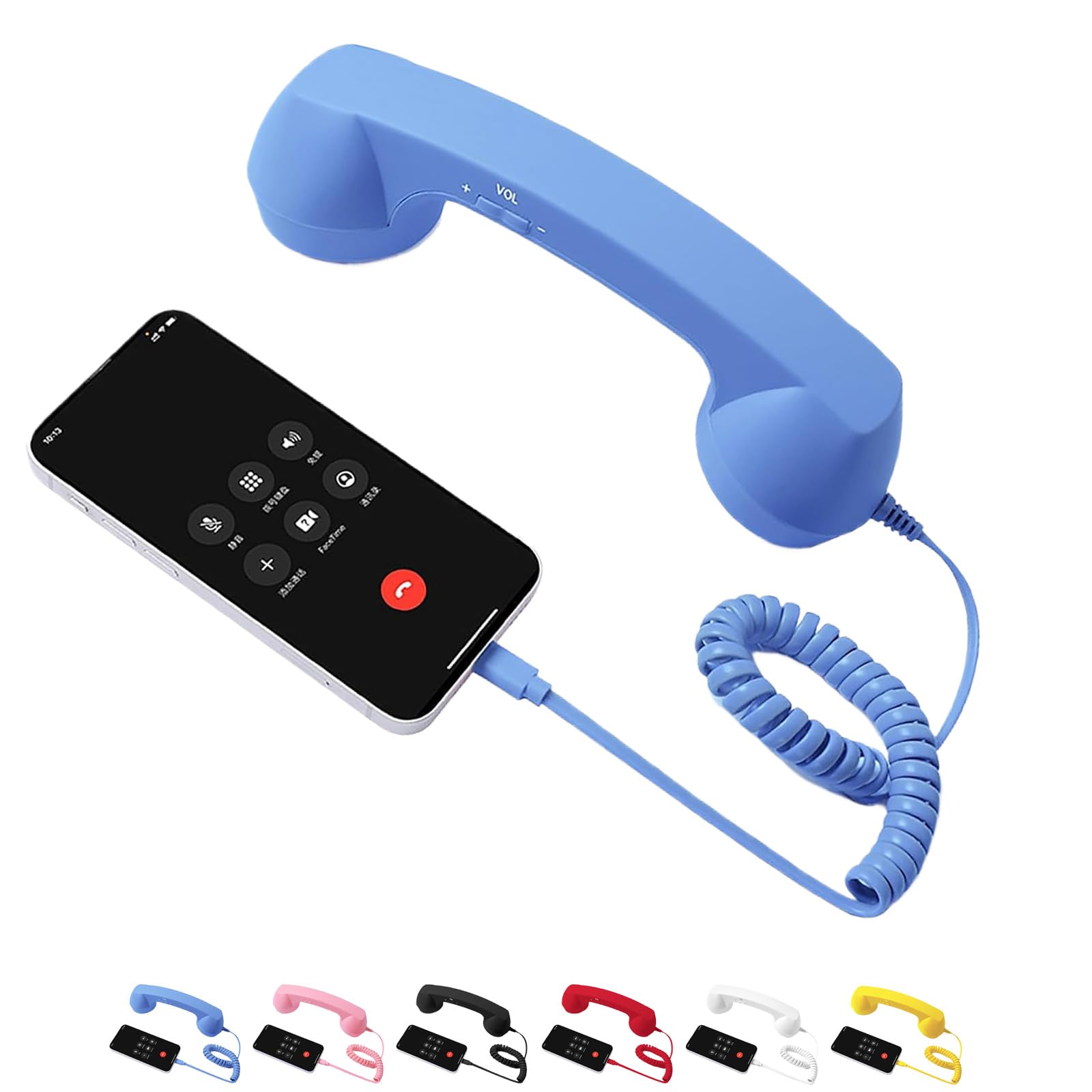 Type-C Retro Phone Handset for Mobile & Video Calls – Vintage Telephone Style Receiver with Microphone & Speaker, for Clear Communication, Perfect for Meetings & Conferences (Blue)