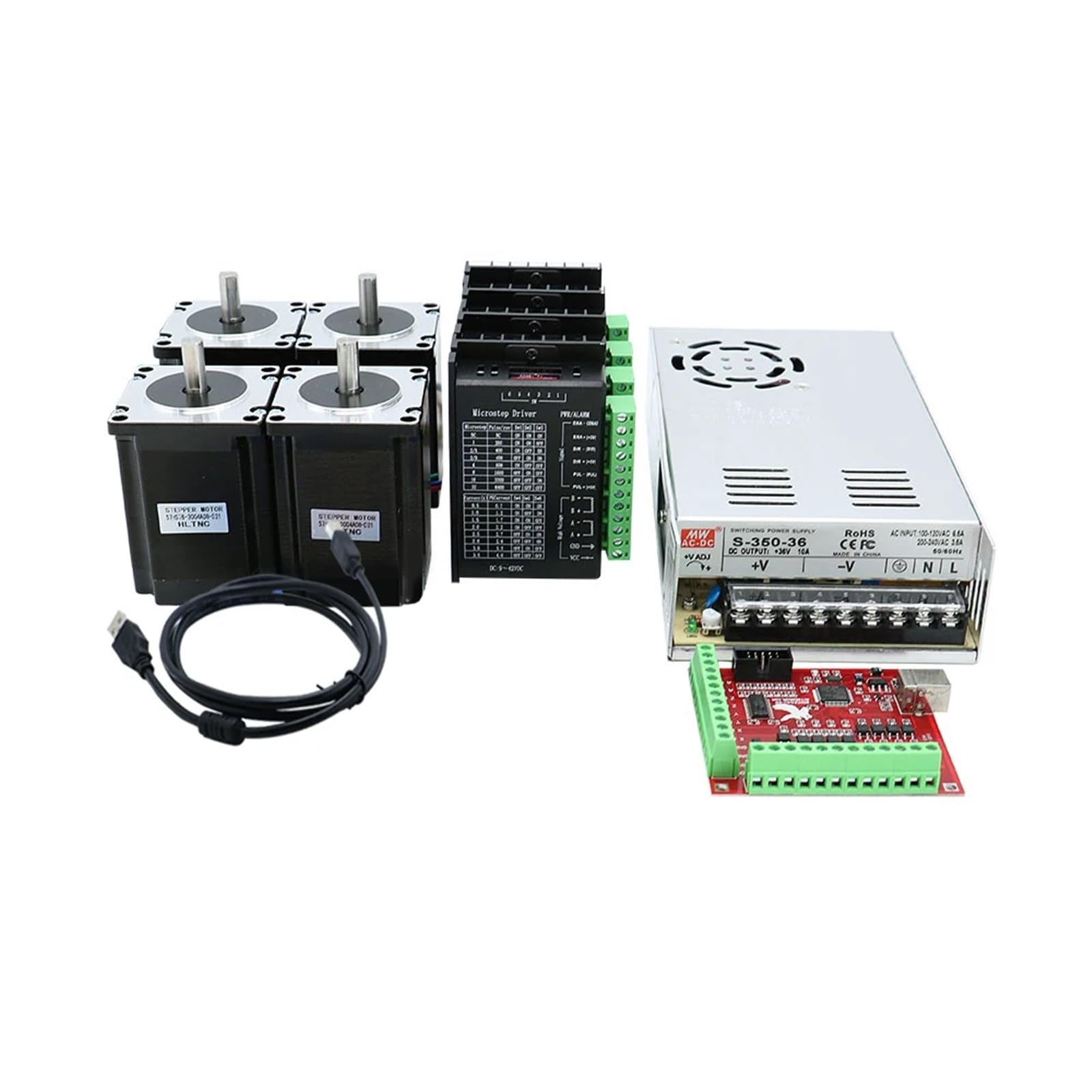 ONGCPQPEO 1pcs 2.5N / 3Nm 3A 23 57 X 100mm / 112mm Stepper Motor TB6600 DM542 DM556 Driver + 350W Power Supply Controller Card(4kit 57HS100,DM556)