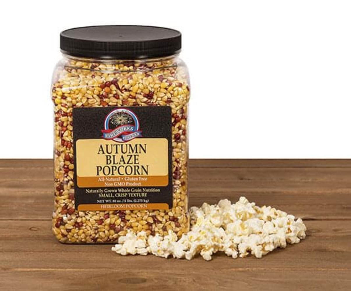-Fireworks Organic Popcorn Kernels - Autumn Blaze Gourmet Heirloom -5 Pound Tub - For Popcorn Makers, Stovetop, or Air Popper - Non-GMO, Natural Snack
