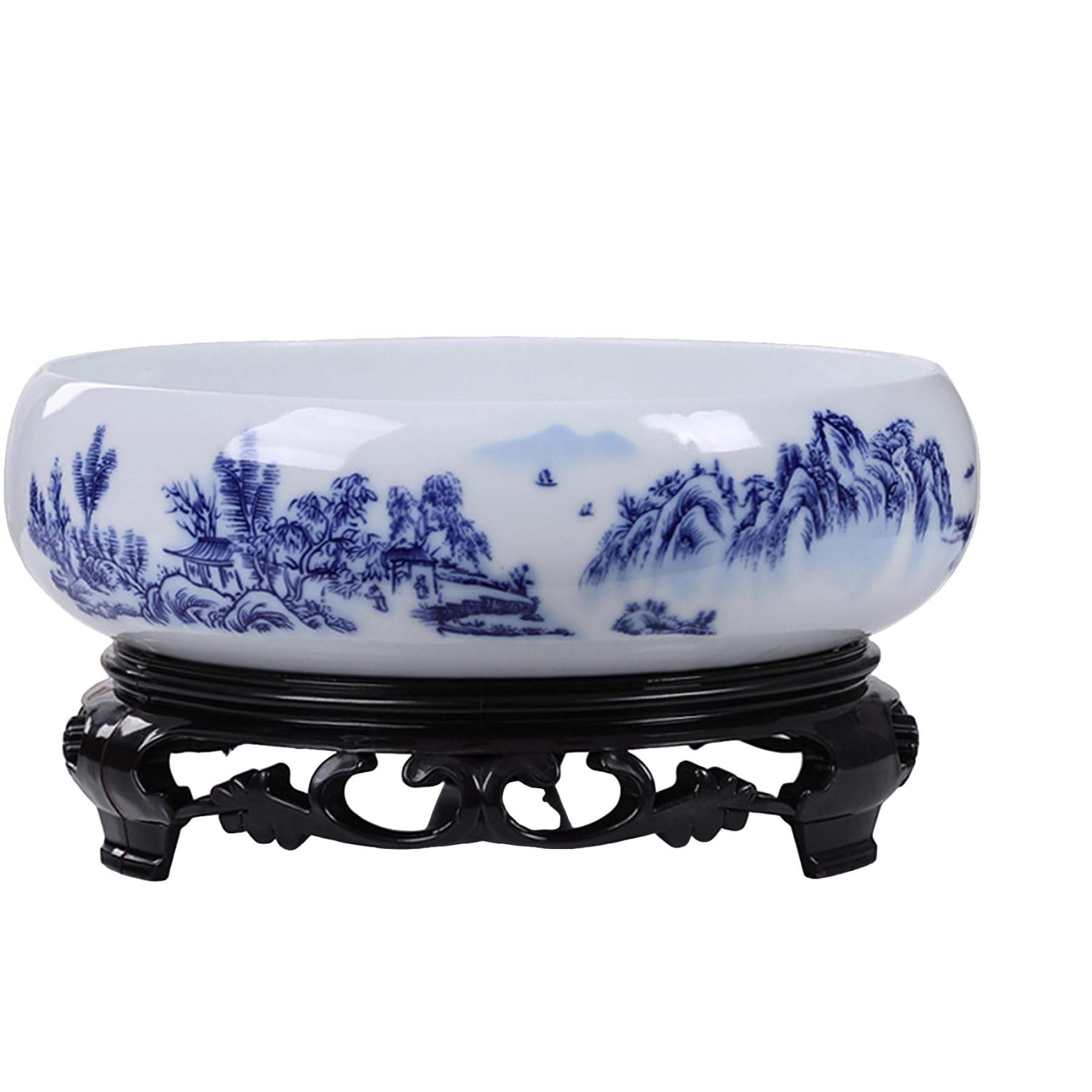Pot de fleurs rond en céramique bleue et blanche pour balcon et jardin