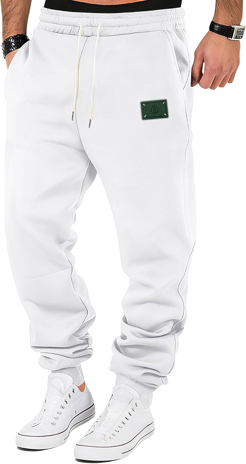 Men's Fleece Sweatpants Warm Winter Pants Athletic Drawstring Jogger Pants with Pockets