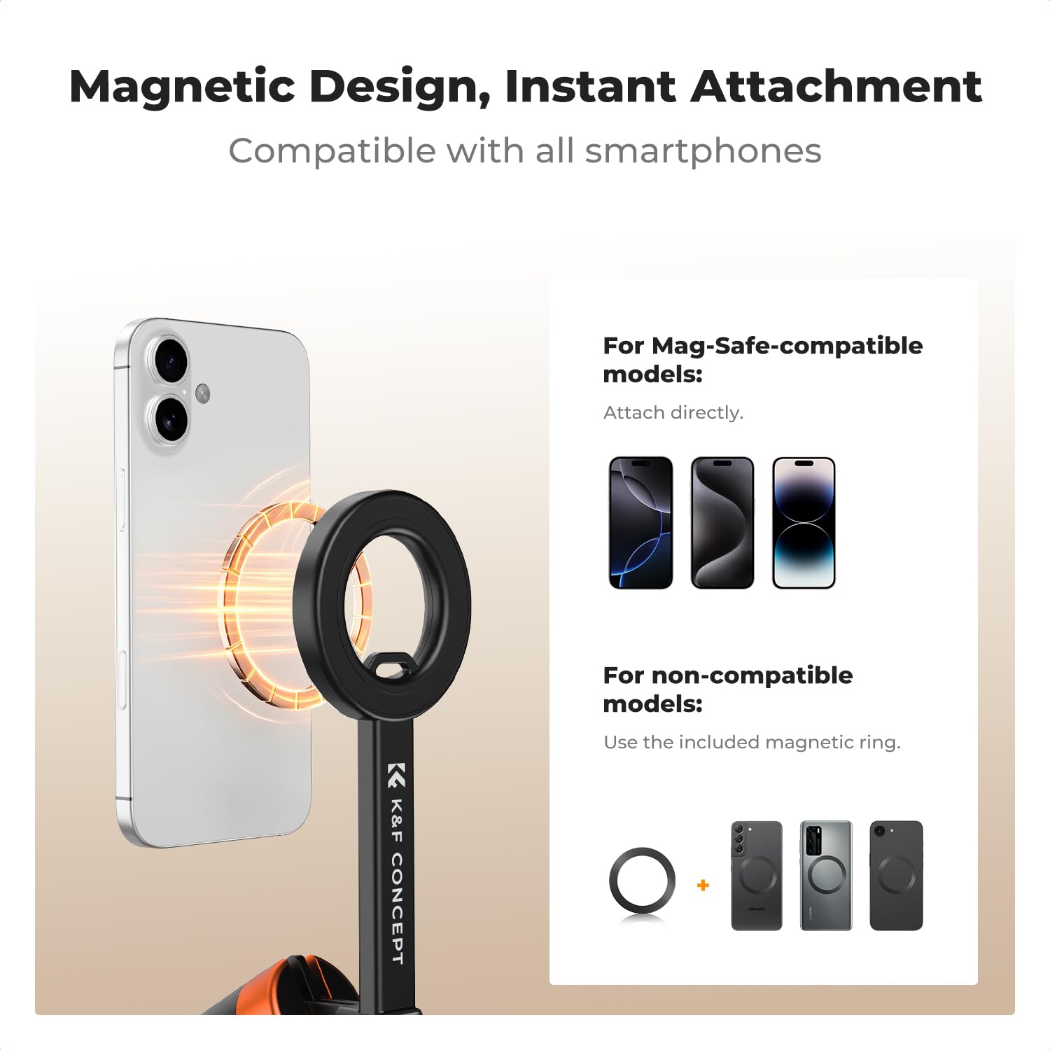 K&F CONCEPT 180cm Treppiede Mag-safe, Leggero Selfie Stick Mag-safe con Telecomando Bluetooth. Struttura in Alluminio, a 3 Assi per Vlog, Compatibile con iPhone 17 16 15 14 Pro e Pro Max e Android