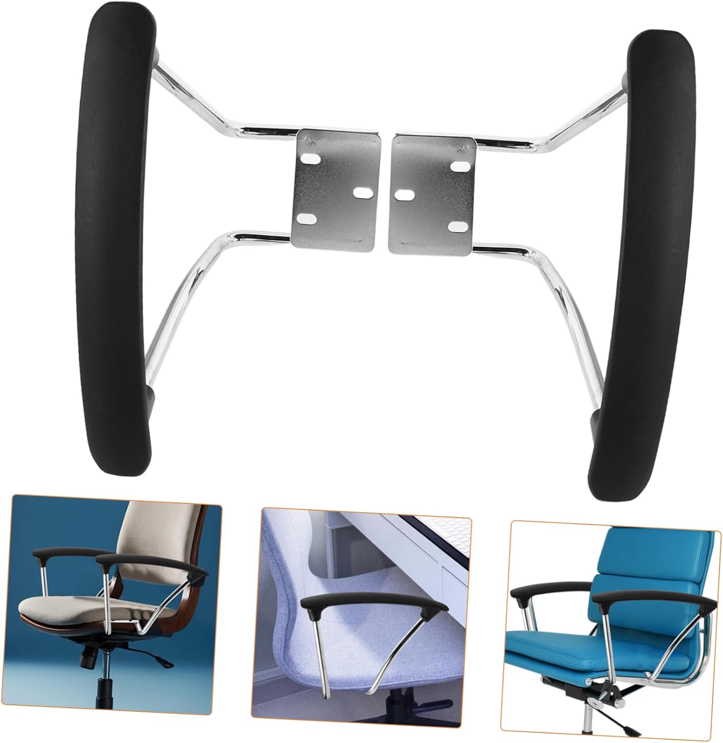 MERRYHAPY 2pcs Gaming Chair Armrest Pads Replacement Stainless Steel Bracket Set Comfortable Support Suitable for Office Home Furniture