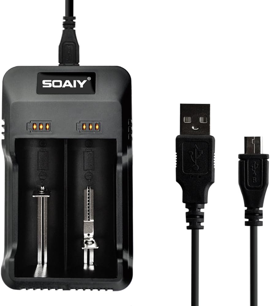 SOAIY 1000mA Fast USB Powered AA AAA 18650 Battery Charger, Portable Battery Charger for A/AA/AAA Li-Ion NiMH Battery, Travel Battery Charger for 1.2V and 3.7V Rechargeable Battery