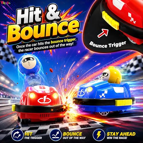 Image of VikriDA 2-Pack RC Bumper Cars with Light & Sound | Remote Control Battle Cars for Kids - Ejecting Driver Feature for Boys & Girls