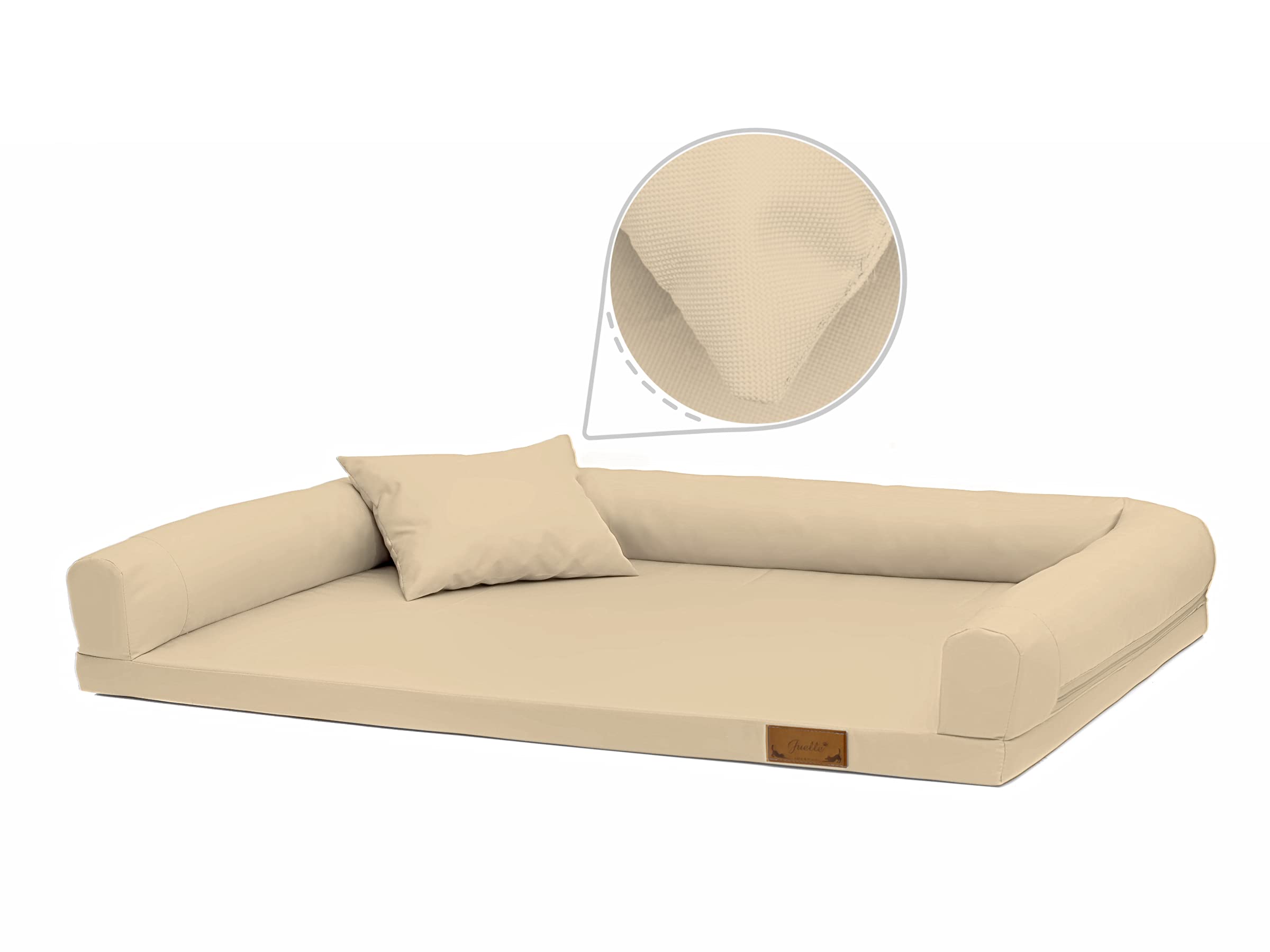 Juelle Cama ortopédica para perros, colchón ergonómico con lados para perros medianos, funda extraíble, lavable a máquina, Lucky M-XXL (tamaño: M – 100 x 75 cm, color crudo)