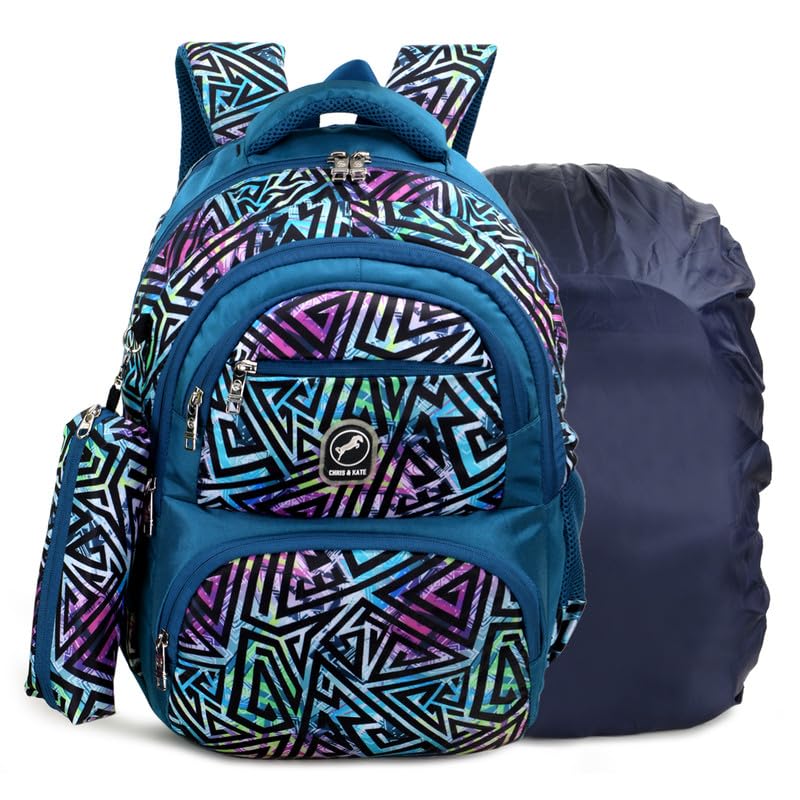 Image of Chris & Kate Premium 32 L Multi-Print School Bag for Boys Girls and Kids Spacious Interiors Casual Backpack Perfect for School, College, Everyday Use Includes Free Stationery Pouch and Rain Dust Cover