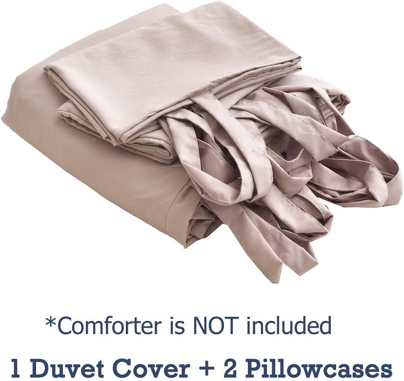 M&Meagle Duvet Cover Khaki,Solid Color Bowknot Design,100% Microfiber Treated by Washed Cotton Process,Feels Like a Very Soft Cotton-Queen Size(3Pcs,1 Duvet Cover 2 Pillowcases)