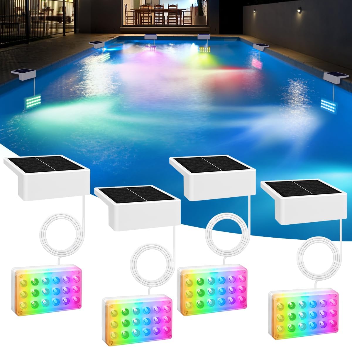 Vangue Solar Pool Lights, Solar Powered LED with IP68 Waterproof, 16 Colors, 7 Brightness Levels, and Timer for Swimming, Inground and Above Ground