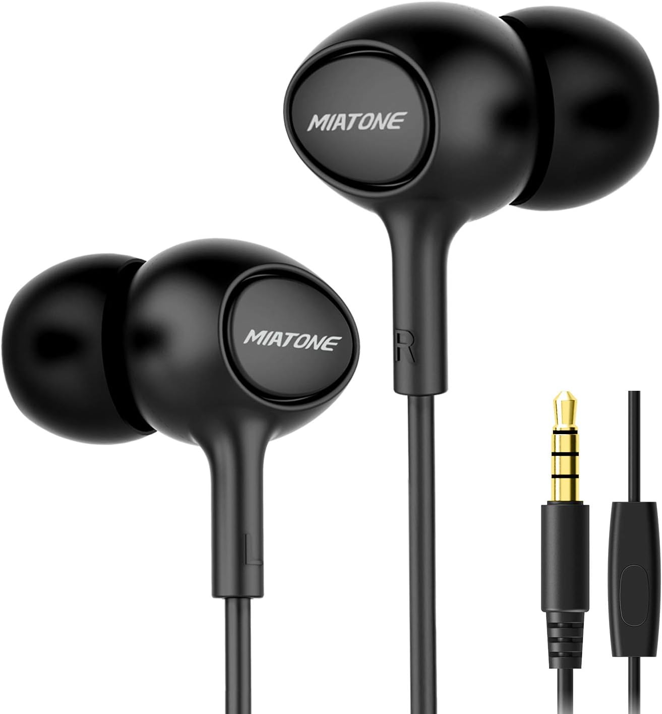 Earbuds, MIATONE Wired in- Ear Earbuds with Microphone, Dynamic Crystal Clear Sound Ergonomic Ear Buds Earphones Headphones for Android, BlackBerry - Black