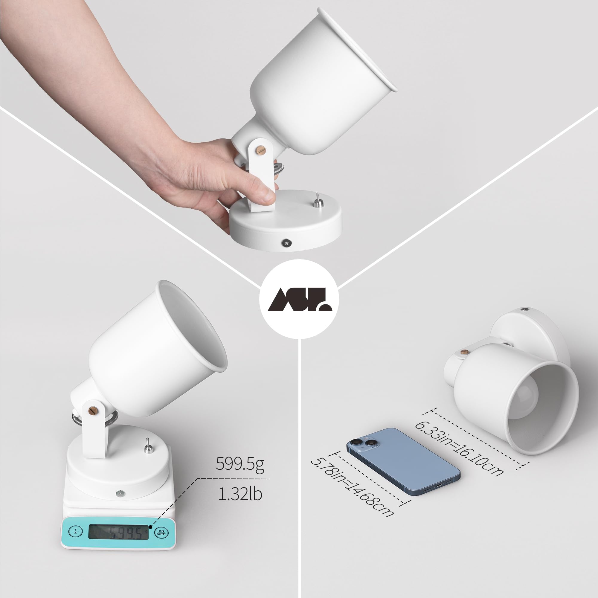 Aisilan Wandleuchte Innen mit Schalter E27 Weiß, drehbare Metall Wandlampe mit Kippschalter 350° & 150° schwenkbar, Hardwired Wandbeleuchtung für Schlafzimmer, Wohnzimmer, Flur, ohne Leuchtmittel
