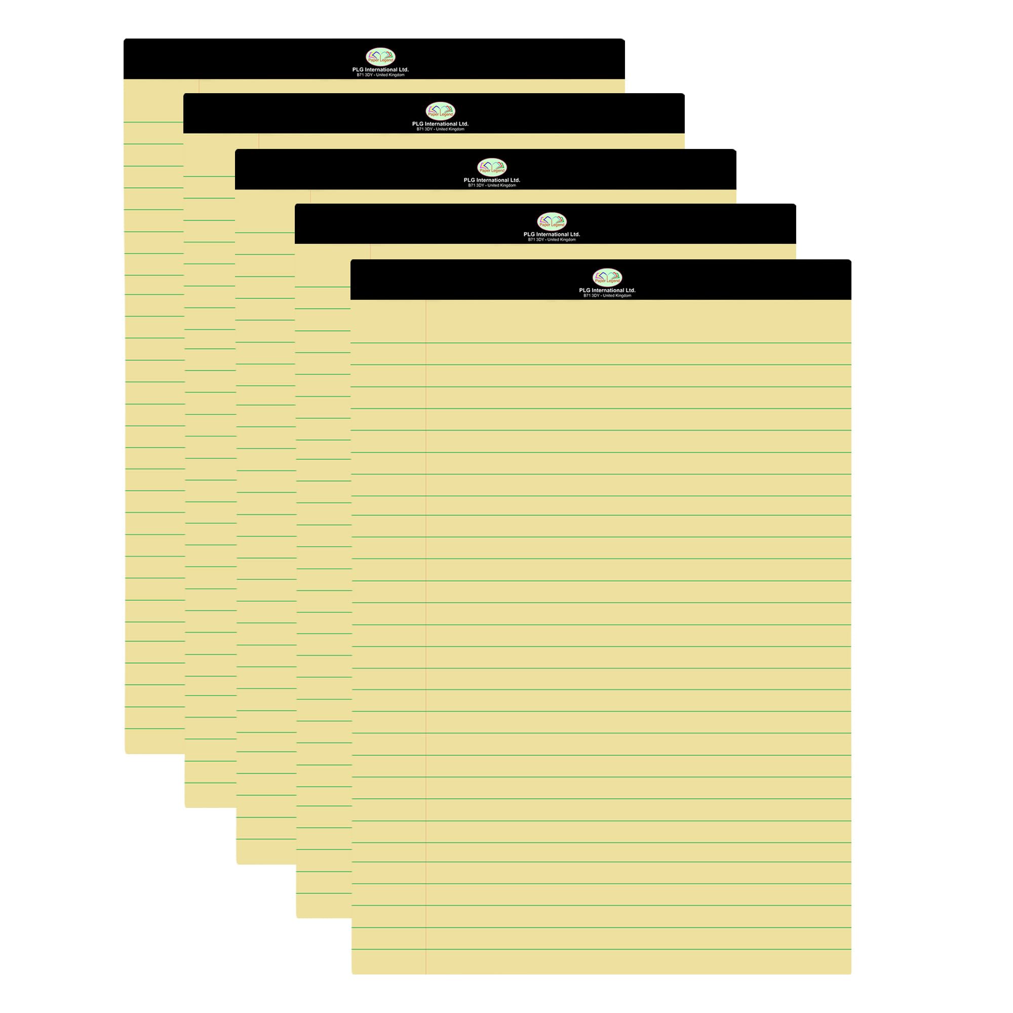 M1SS (Set of 5)- Yellow Legal Pads 60GSM 50 Sheets Feint Ruled Lines Perforated Paper Refill Pad Writing Notepad Memo Book with Hardback Board