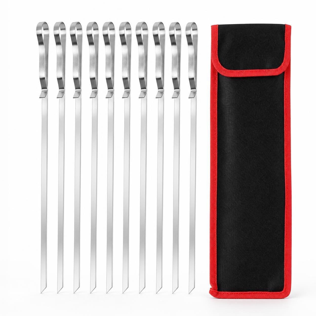 430 Stainless Steel BBQ Skewers Set with Pen Clip Design for Outdoor Grilling 10 Pieces with Canvas Bag-image-36