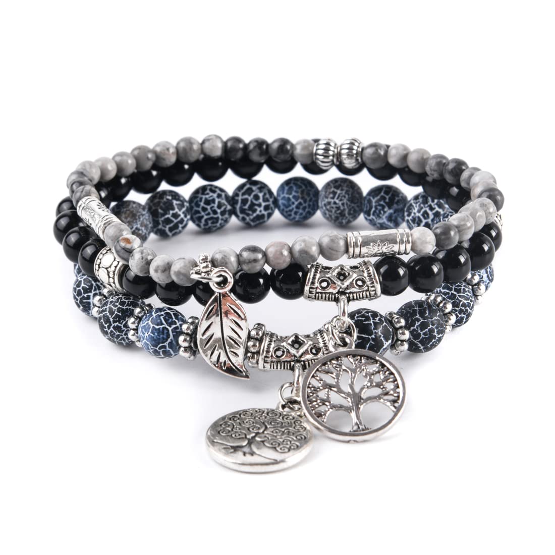 YGLINEYGLINE Handmade Wrap Bracelet Turquoise, Jasper & Amazonite Natural Stones Leather Charm 5 Strands Boho Bracelet