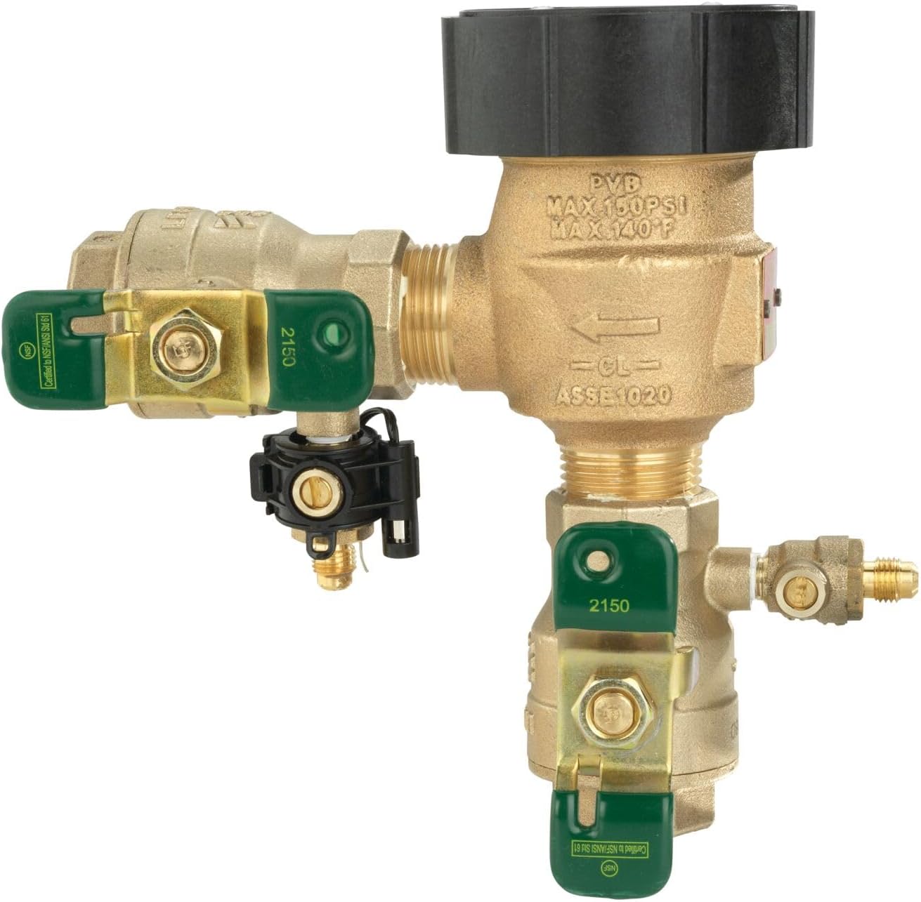 Watts 800M4-QT Series 1" Bronze Anti-Siphon Pressure Backflow Preventer, Quarter Turn Shutoff, NPT Female Inlet x NPT Female Outlet, Freeze Sensor, Lever Handles, Maximum Pressure 150 psi