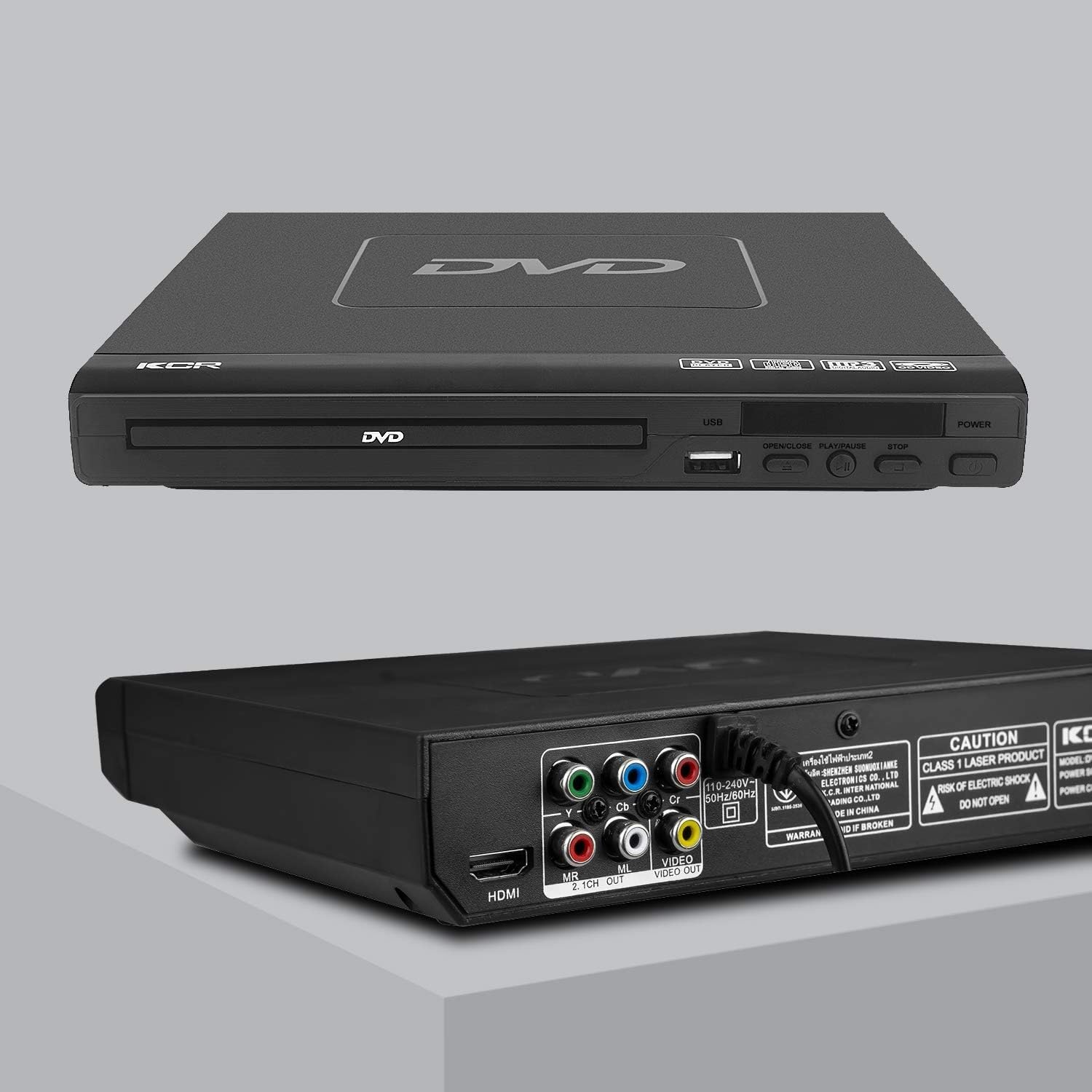 Lettore DVD KCR per TV, lettore DVD multi regione 1/2/3/4/5/6, porta USB, telecomando, uscita AV e porte HDMI