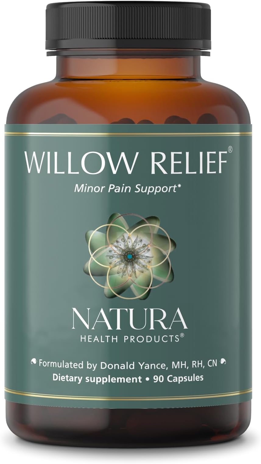 Natura Health Products Willow Relief Supplement - Enhances Muscle Relaxation - Featuring White Willow Bark, Turmeric, Boswellin Super Indian Frankincense, Corydalis Rhizome (90 Capsules)