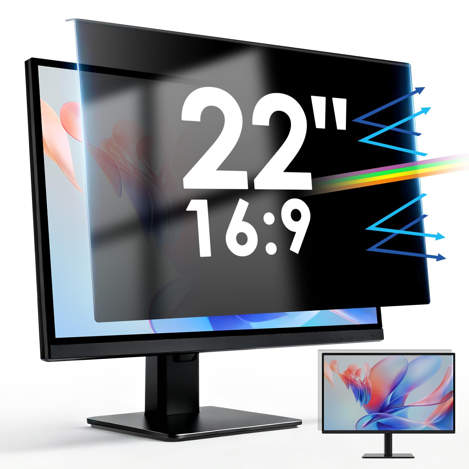 SOPPY Protector de pantalla de privacidad para computadora colgante de 22 pulgadas para monitor de pantalla ancha de 16:9 de escritorio, filtro extraíble antirreflejos, protector de pantalla de luz
