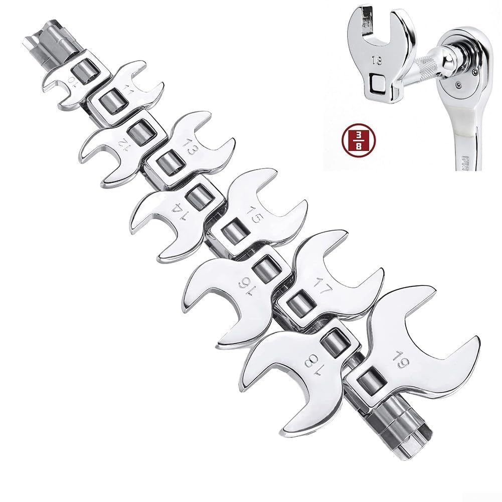 Zestaw 10 kluczy płasko-oczkowych Crowfoot, napęd 3/8 cala, metryczny, mm-19 mm, uniwersalny zestaw narzędzi do napraw samochodowych i mechanicznych, srebrny, trudno dostępnych elementów złącznych