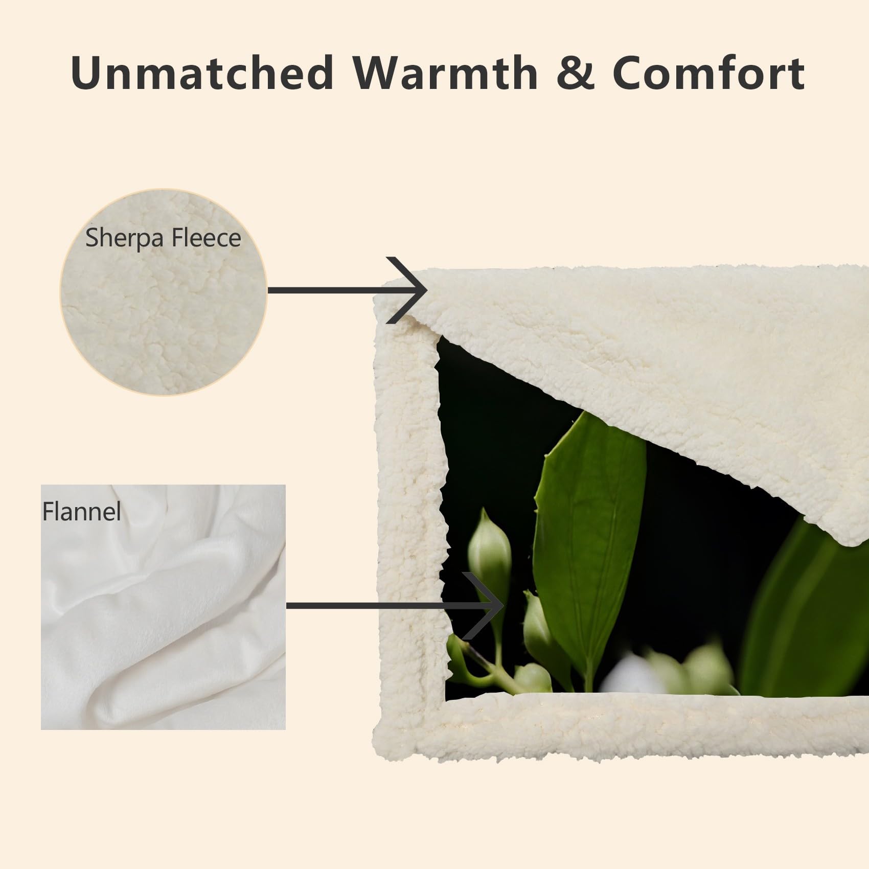 Weiße Blumen Fleecedecke 130x150 cm – Extra dick & kuschelweich, Green Leaves Flauschige Decke für Einzelbett, Sofa & Wohnzimmer, Überwurf