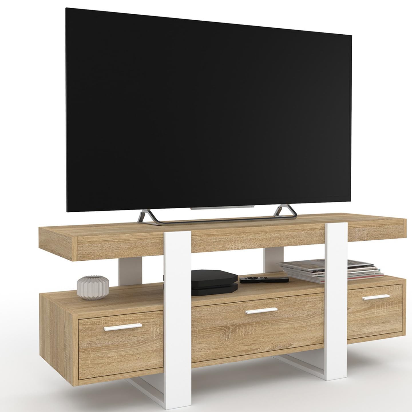 IDMarket - TV-Möbel 116 cm Phoenix mit Schubladen aus Holz und Weiß