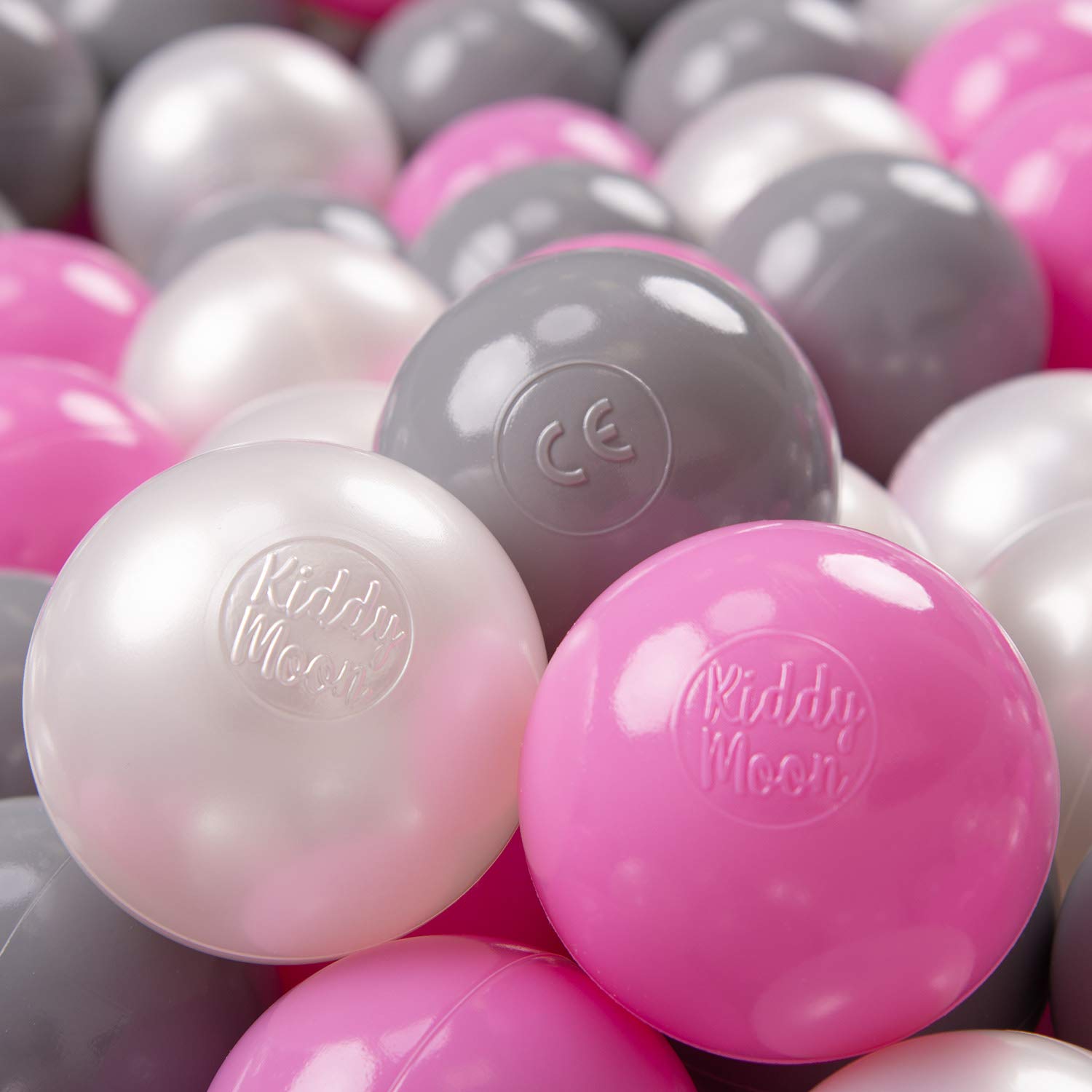 KiddyMoon Soft Plastic Play Balls 300 Balls/7Cm-2.75In Multi-Colour Made In EU, Pearl/Grey/Pink — image 1