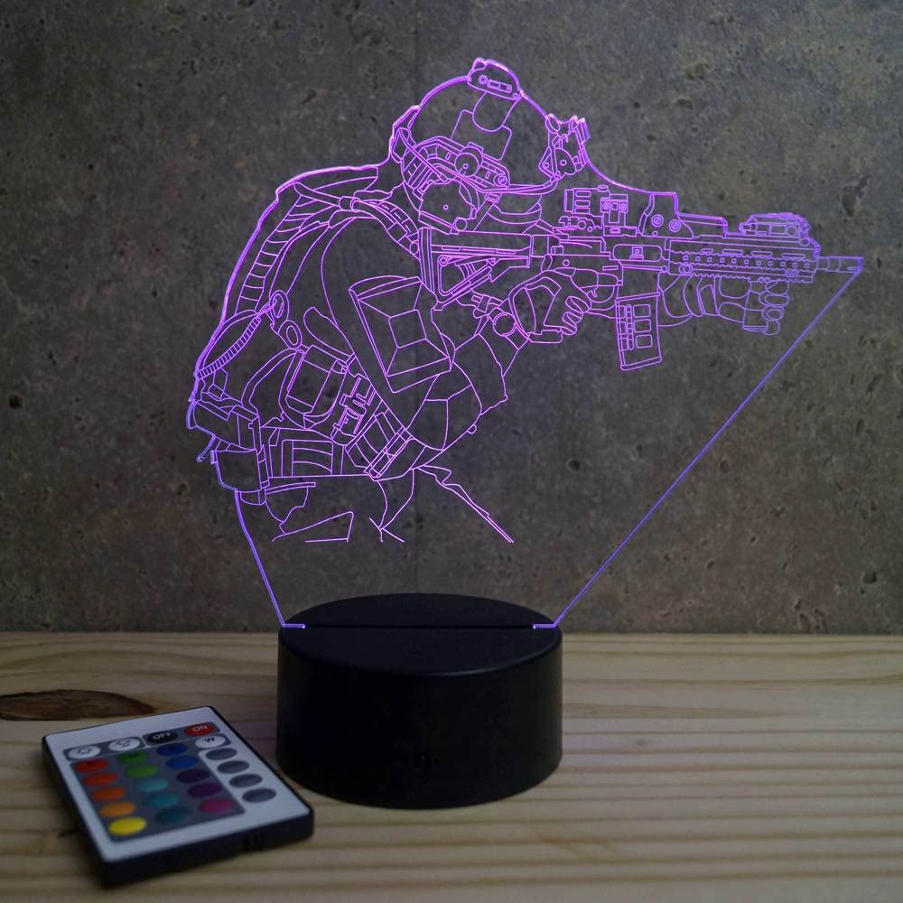 Lampe 3D Commando personnalisable 16 Couleurs 4 Modes Télécommande Veilleuse Décoration Made in France