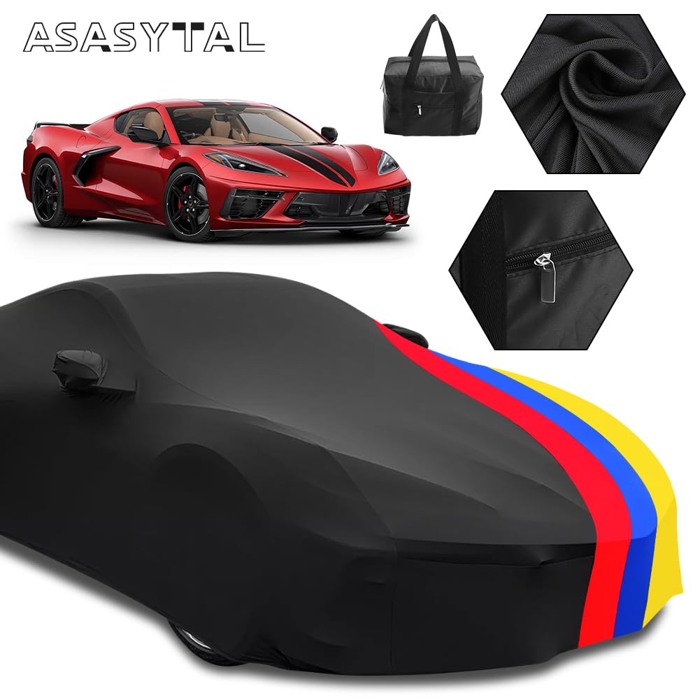 Housses pour Auto de Sport Intérieur Complète Bâche, Tissu élastique, Respirant Anti-Poussière et Anti-Rayures pour Le Garage Souterrain/Auto Show, L4.5~4.85M, Noir+Contraste de Couleurs