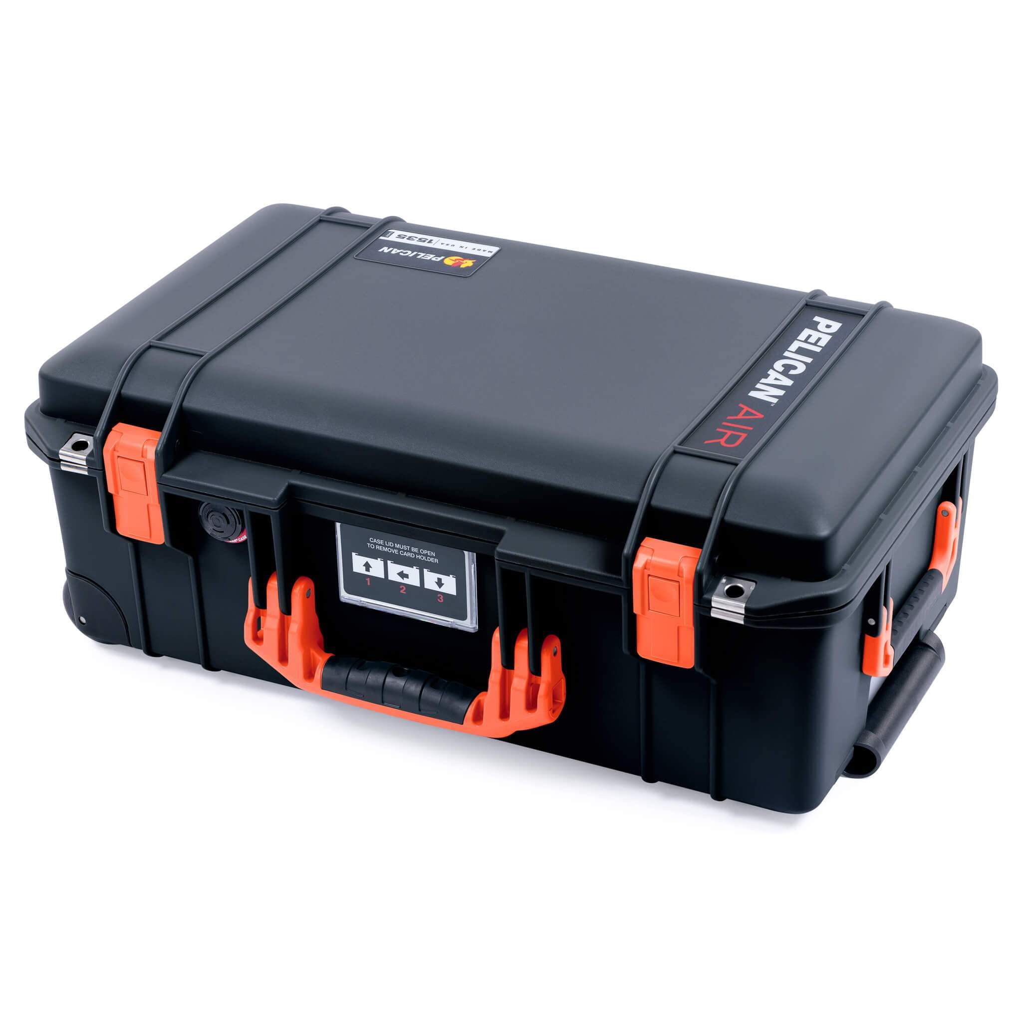 Black & Orange Pelican 1535 Air case. Comes empty with wheels.