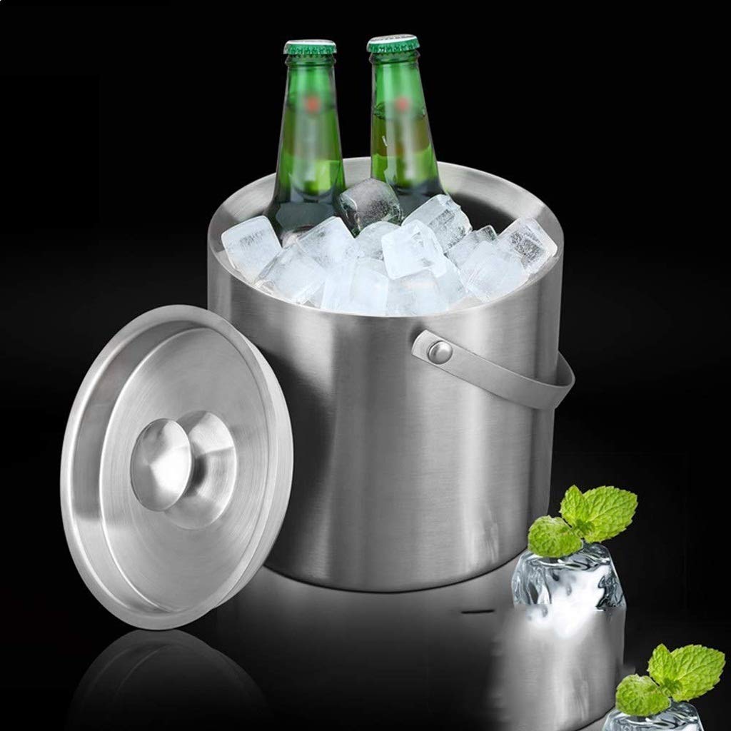 Cubitera - Cubitera, Enfriador de Botellas de Vino de Acero Inoxidable de Doble Pared con Aislamiento y Tapa, Cubitera con Piedras y Pinzas para Fiestas