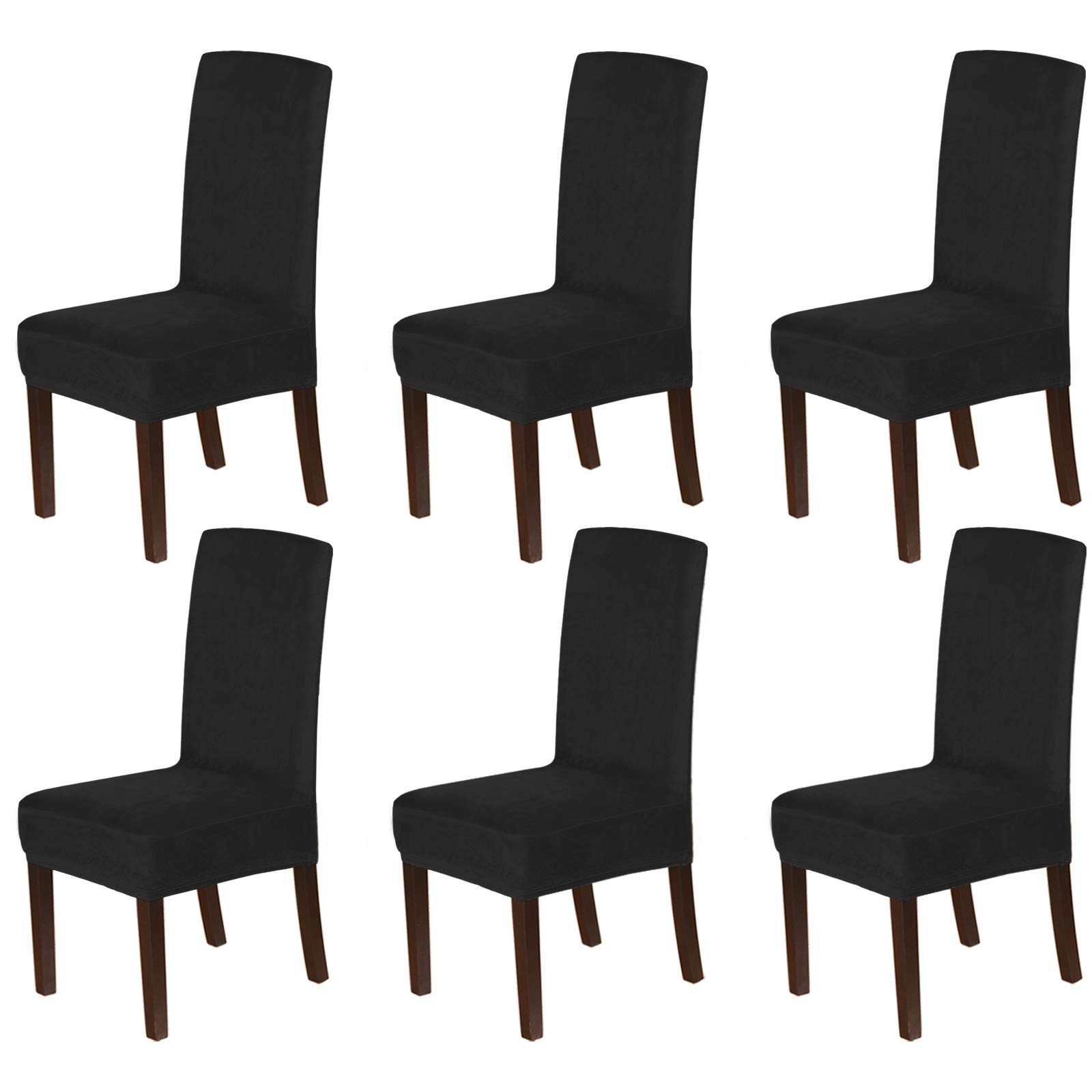 H.VERSAILTEX Velvet Dining Chair Covers Stretch Chair Covers for Dining Room Set of 6 Parson Chair Slipcovers Chair Protectors Covers Dining, Soft Thick Solid Velvet Fabric Washable, Black