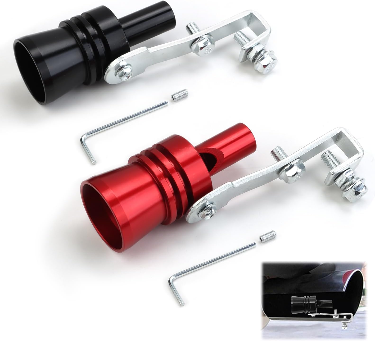 Exhaust Sound Booster, 2PCS Exhaust Turbo Whistle, Aluminium Alloy Car Turbo Whistle, Exhaust Pipe Turbo Sound Whistle for Automobile Suv Auto Accessories and Car Modified Part (Black Red, XL)