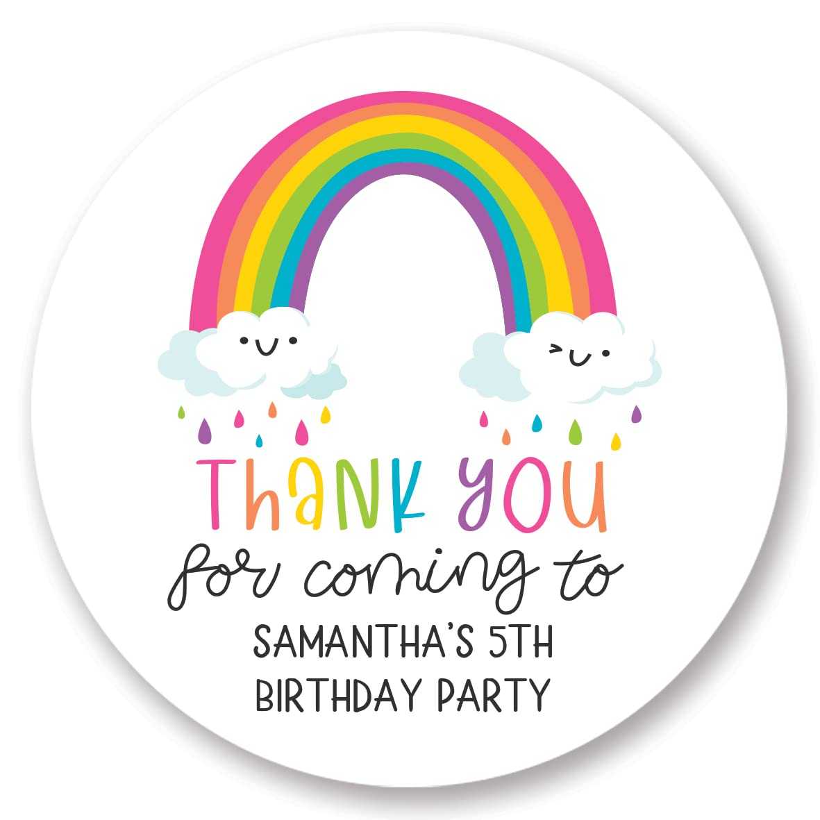 Personalised Bright Rainbow Thank You for Coming to My Birthday Party Stickers/Labels (37mm (35 per Sheet), Personalised)