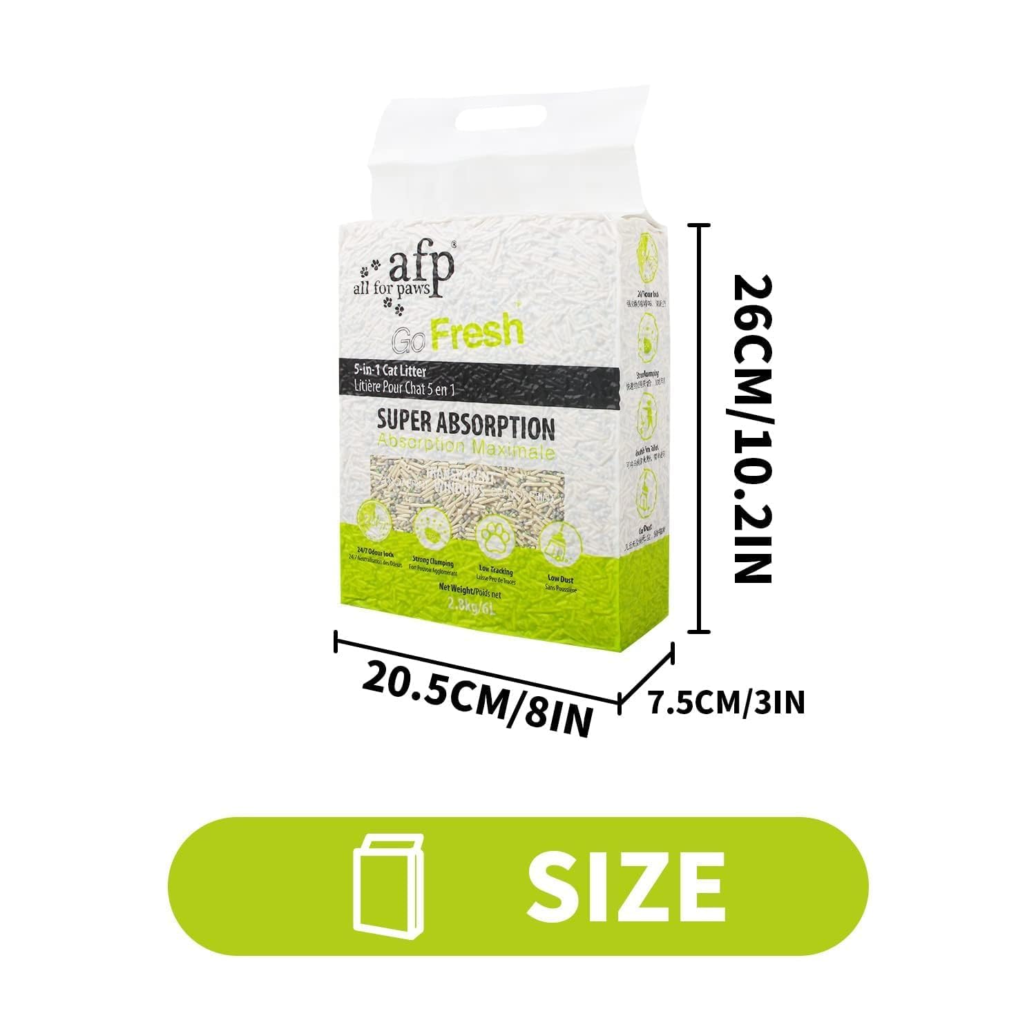 All For Paws Arena mixta para gatos, mejora de la fórmula, rendimiento mejorado, 2 bolsas de arena para gatos 5 en 1 desechables | Arena natural para gatos de tofu