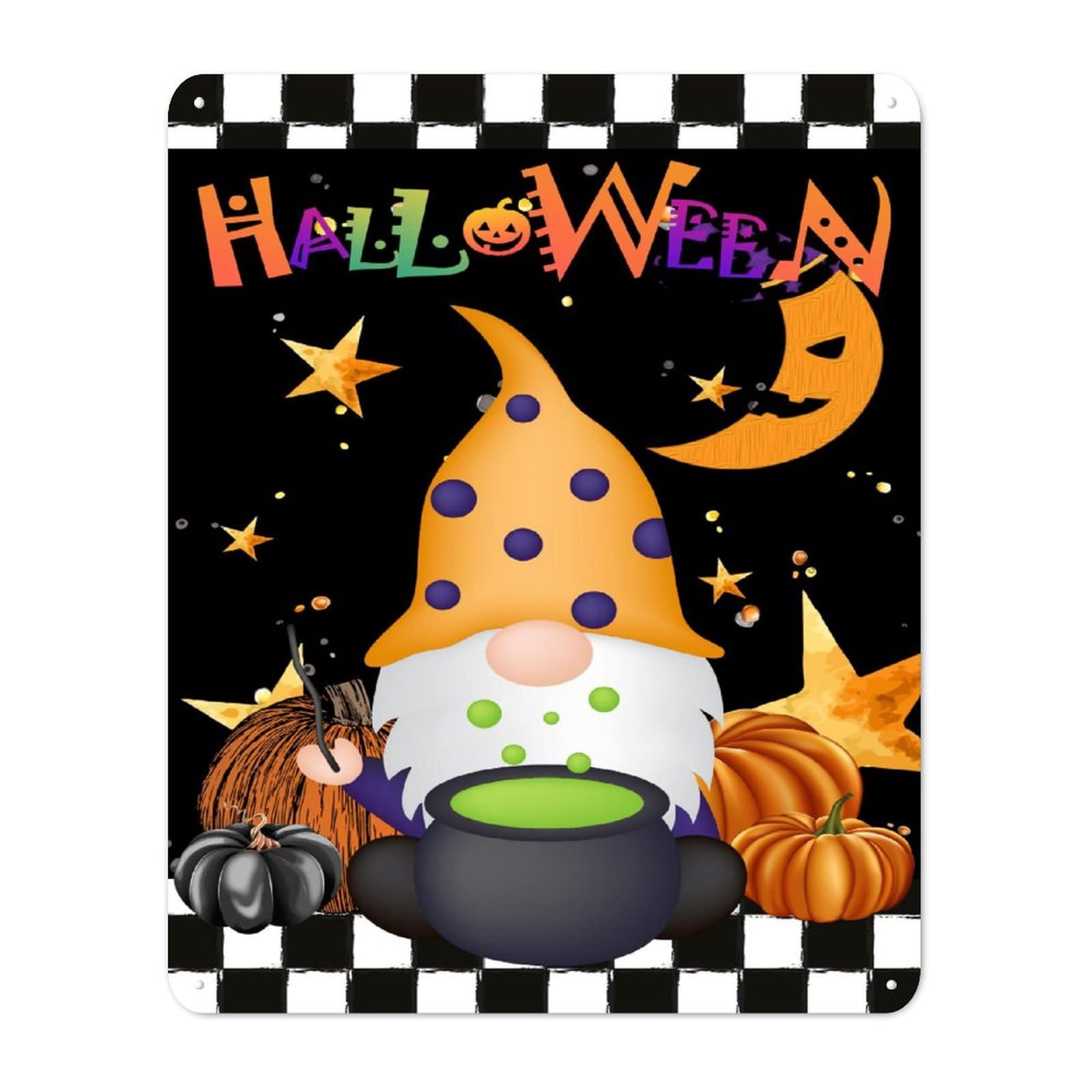 Plaque en métal Halloween nain et citrouille décoration murale 30x40 cm automne pour maison et café