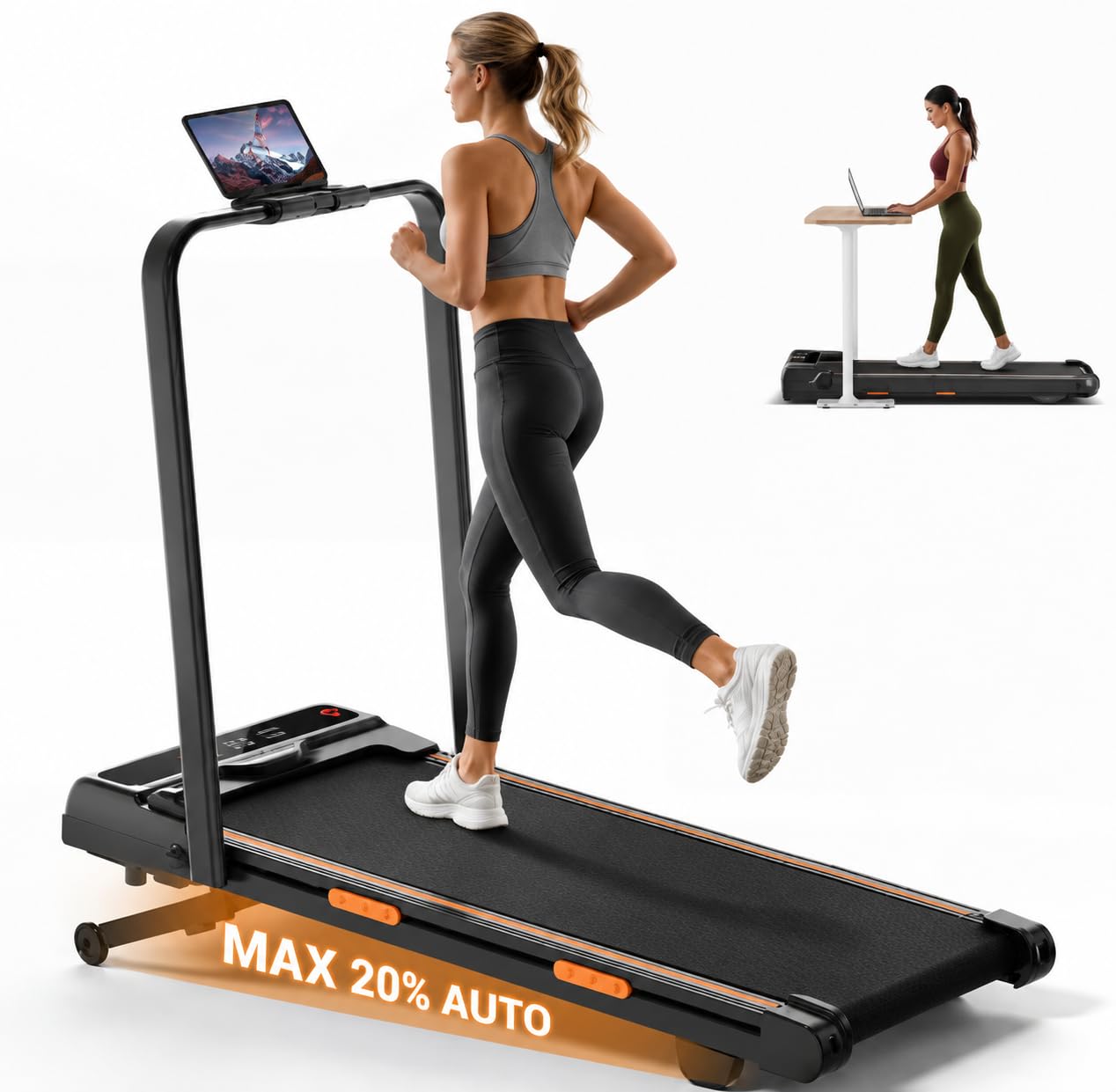 3.0HP Walking Pad with 20% Auto Incline, 12KM/H Foldable Treadmill for Home