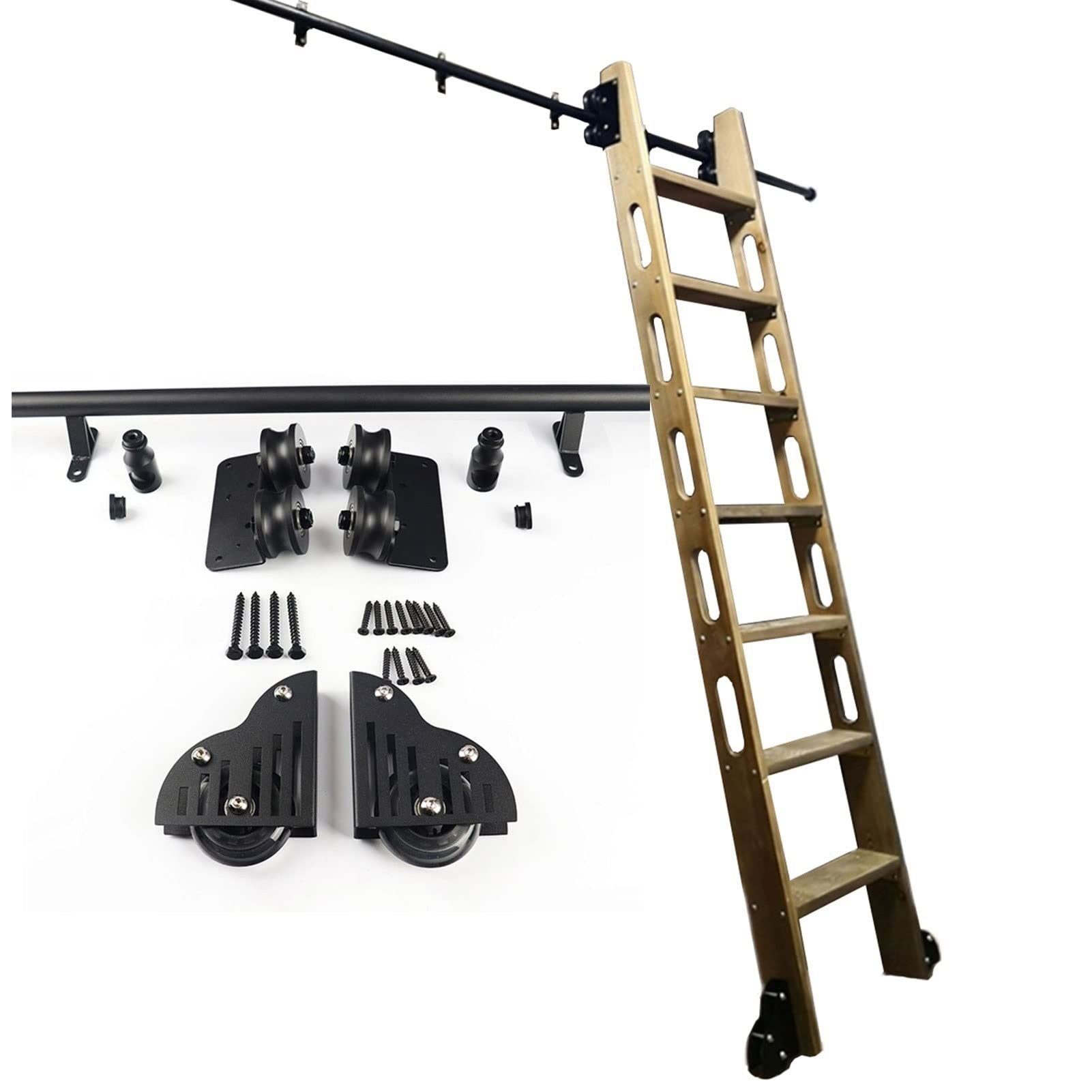 Kit rail coulissant pour échelle de bibliothèque en fer carbone robuste noir