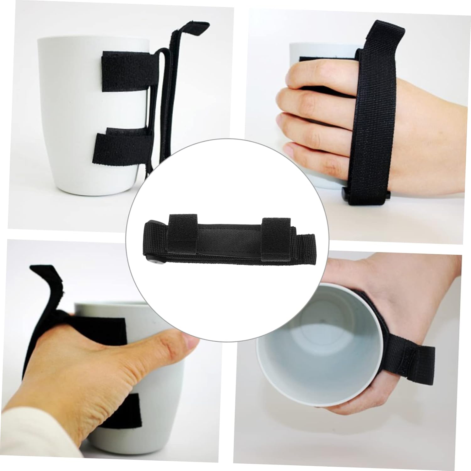 Adaptive Utensils Straps Aid with Slot for Spoon Elderly Arm Disability for Disabled People Grip Support Utility Brace Disable Straps Holder Wrist Cuff Cutlery Wear Black Nylon