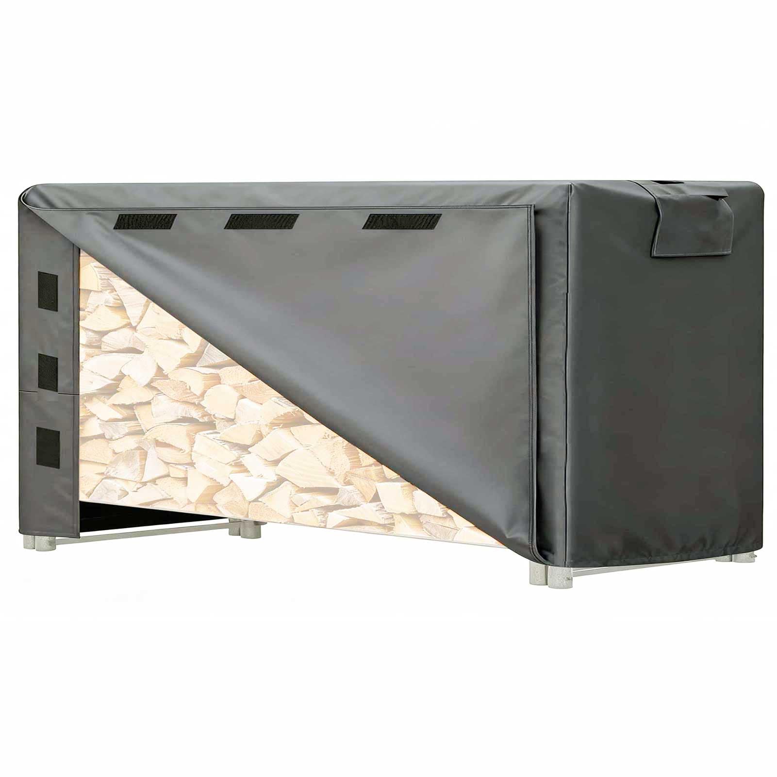 Funda para Estante de Leña, Funda Impermeable y Resistente para Estante de Madera 600D Fundas para Soportes de Leña para Exteriores Almacenamiento(Solo Funda, Sin Estante),Gris,366 cm