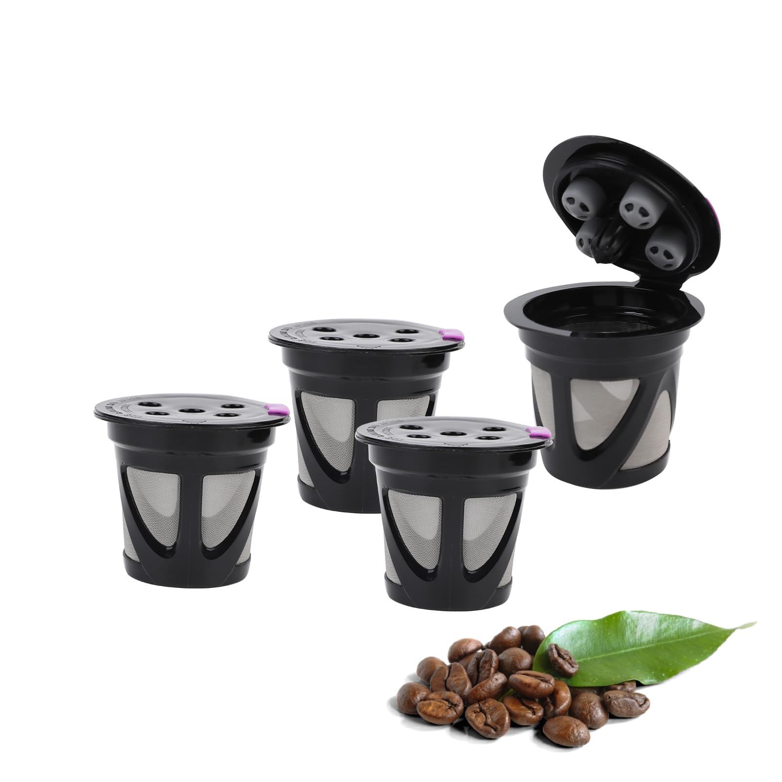 Reusable Coffee Pods for Keurig, Leakproof K Cup Pod with Stainless Micro Mesh Filter for Keurig K Supreme and K Supreme Plus 2.0&1.0, Single Cup Coffee Maker Coffee Brewers (Black 4 Pack)