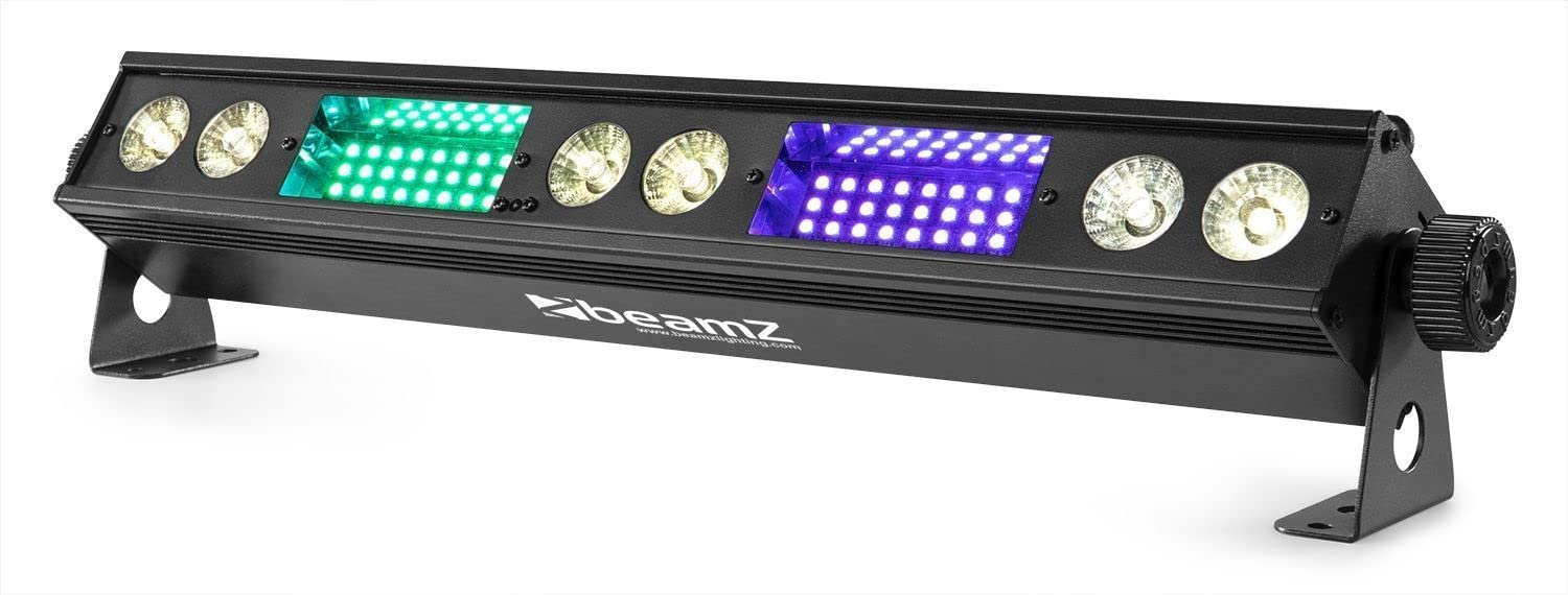 BeamZ LSB340 - Barra LED 2-en-1 con 54 LEDs RGB SMD y 6 LEDs blanco cálido 3W, modo DMX 7/13 canales, control remoto, efectos estrobo, auto, sonido y conexión en cadena máx. 6 unidades
