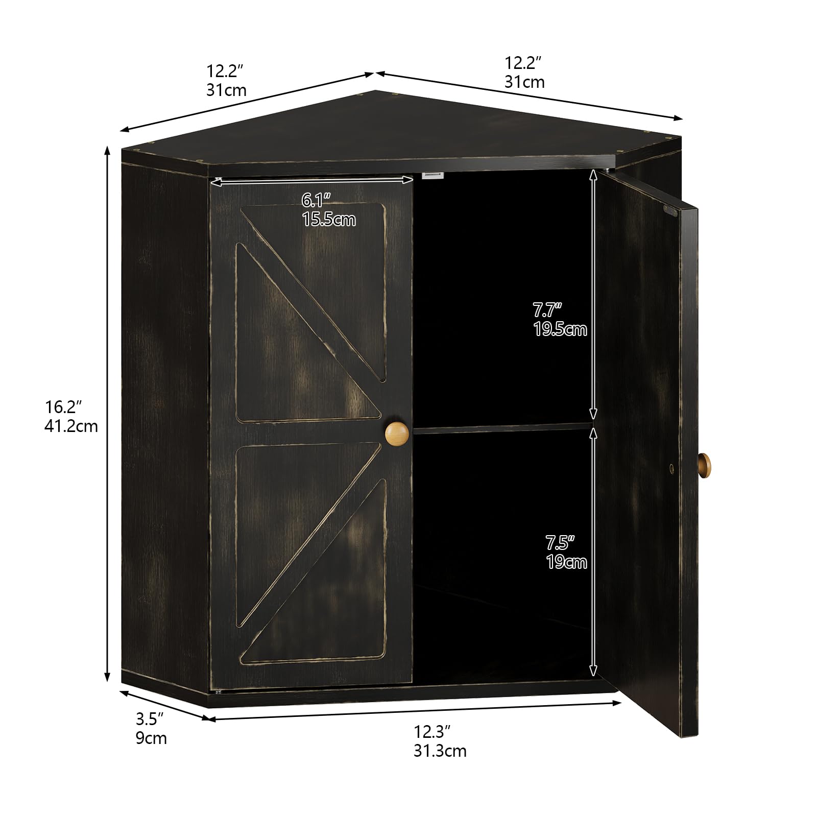 Trironsun Corner Bread Box for Kitchen Counter Double Layer Bamboo Bread Storage Container Large Capacity Bread Storage Bin Farmhouse Breadbox Organizer (Antique Black)