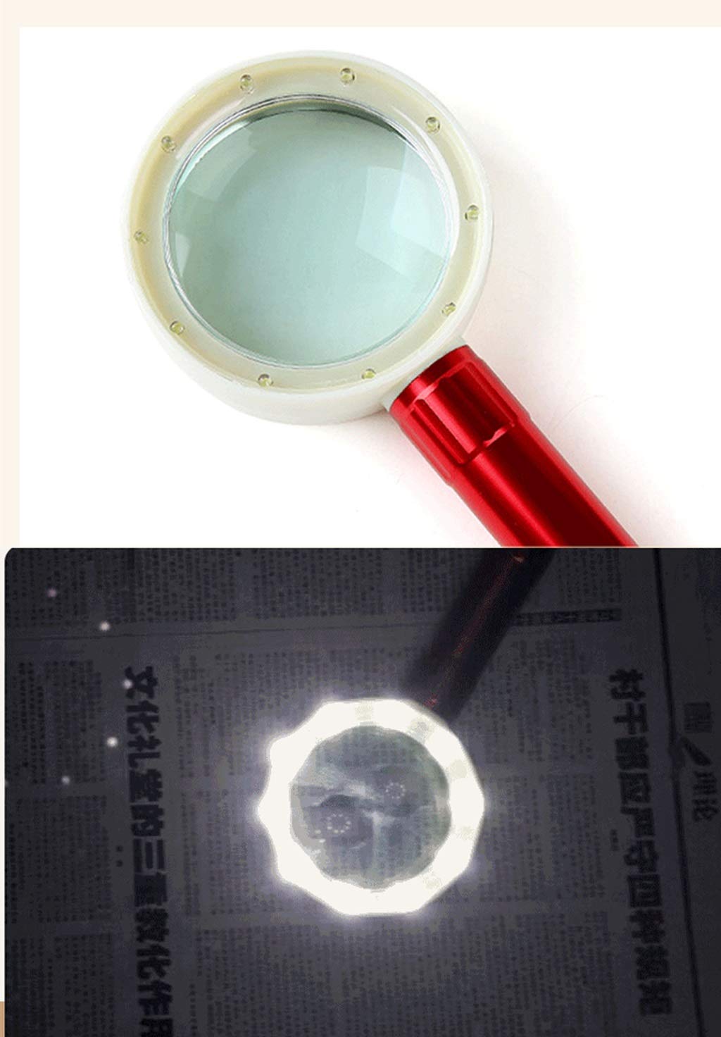 Lupen, Lupe mit Licht, 10-fache HD-Linse, Handlupe mit Beleuchtung und 10 LED-Lampen für Senioren, zum Lesen von Münzen und Lotsen, Explo7