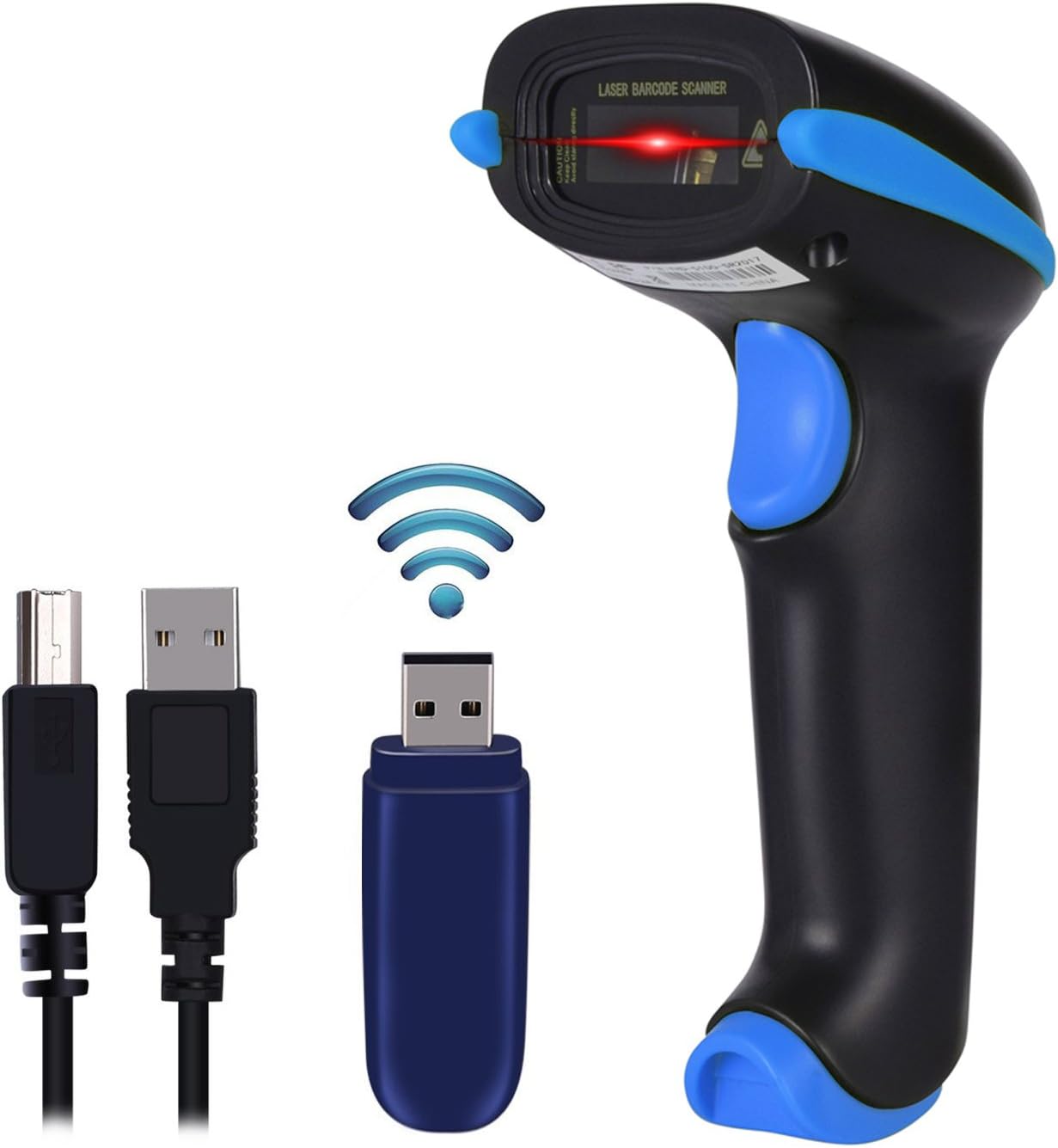 WoneNice 2.4G Wireless Barcode Scanner – 1D Handheld Cordless Barcode Reader for Retail, Warehouse, Inventory – 100ft Range, Plug & Play – Compatible with Windows, Linux, POS (Blue)