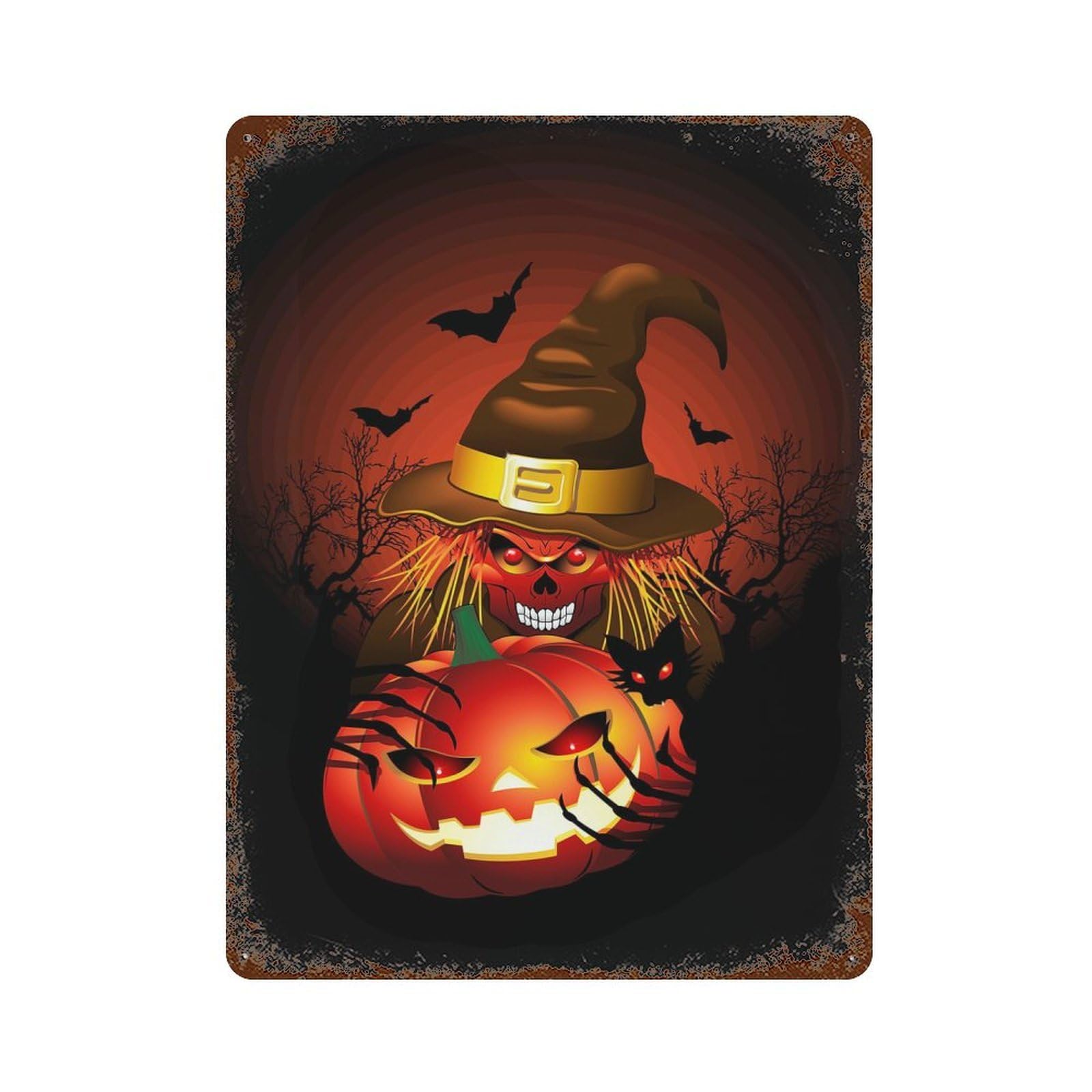 Skull Witch Monster Rust Effect Tin Sign 15.7"x11.8", for Farmhouse, Kitchen And Entryway Decor, Decorative Metal Wall Art