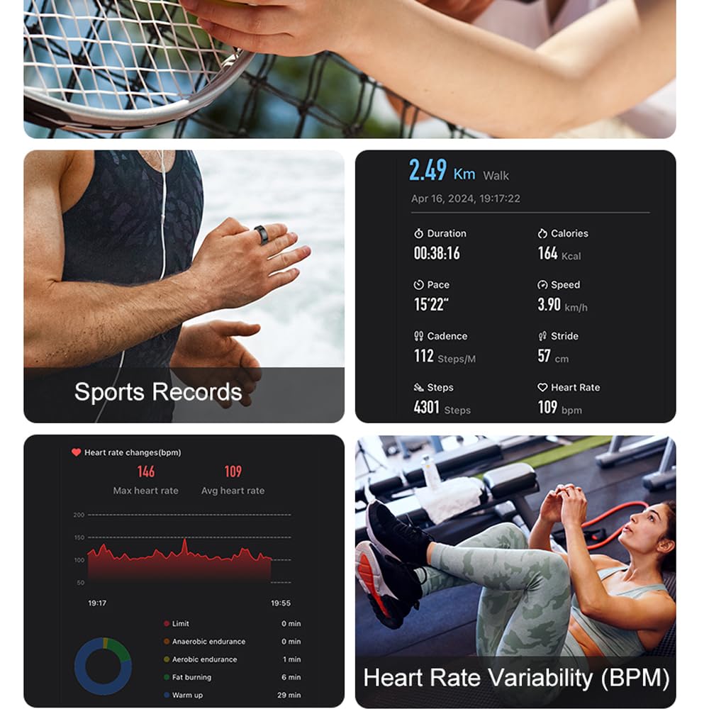Rastreador inteligente de fitness con anillo de diseño curvo, control remoto de gestos, registro deportivo, calidad del sueño, frecuencia cardíaca, SpO2, monitoreo de temperatura de la