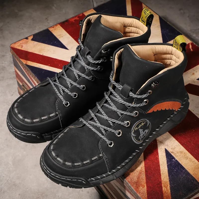 Vilobel Mens Work Boots Vilobel Casual Leather Chukka Ankle Boots Slip-On Lightweight Loafers Walking Driving Shoes3